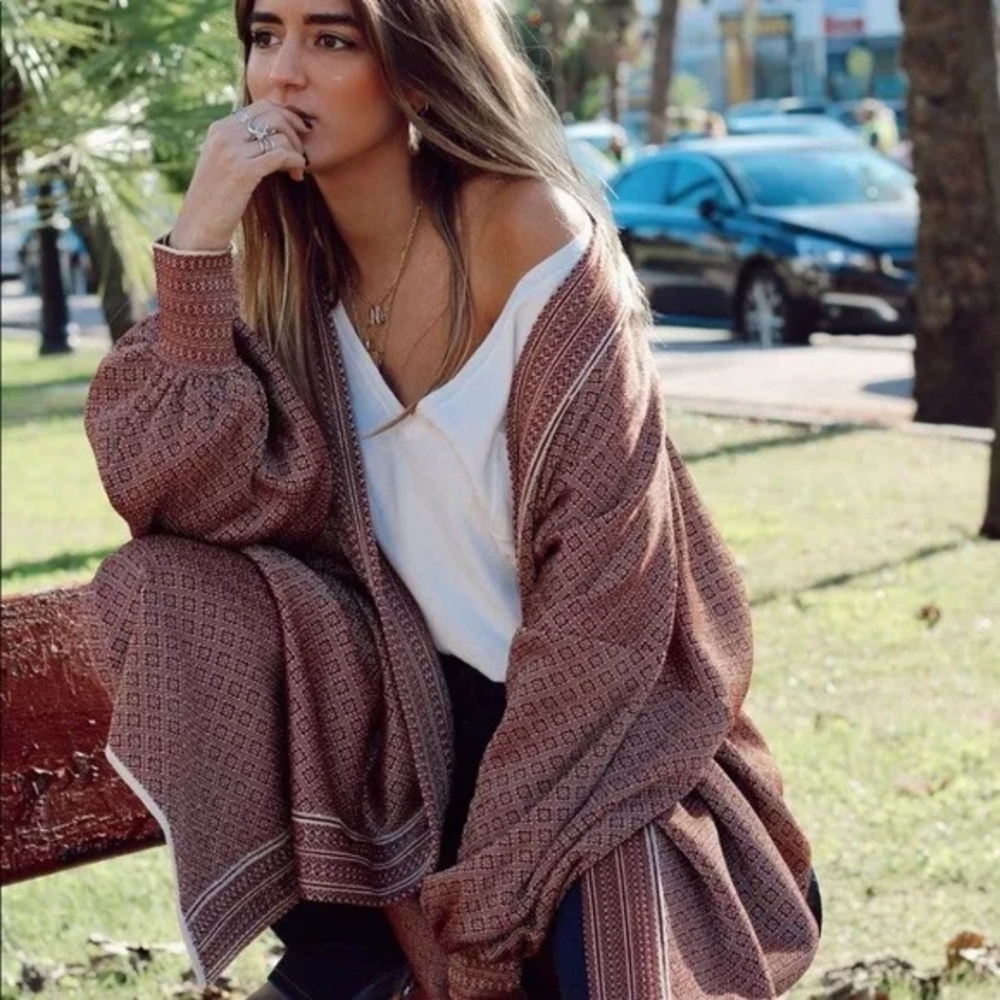 Zara Jacquard Duster Jacket Cardigan Size M